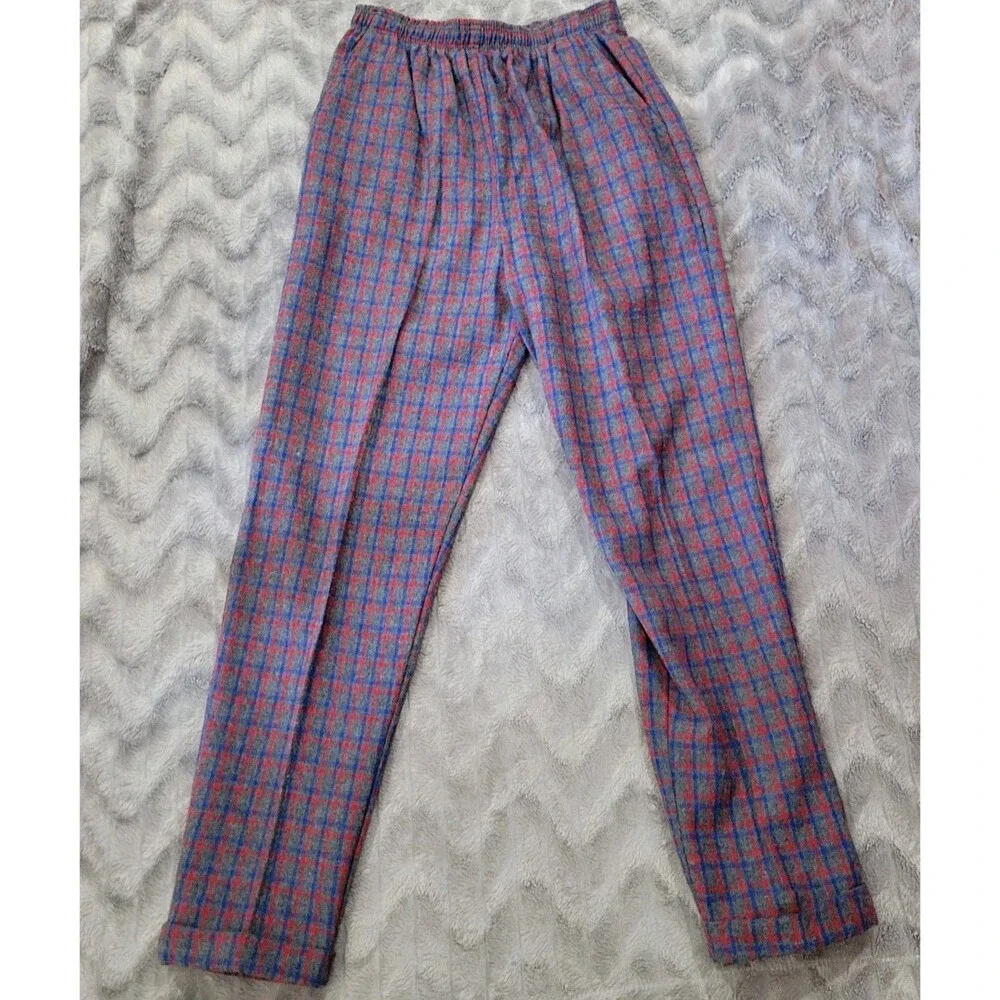 Pinwheels Vintage Womens Size 7/8 Gray Red Blue Plaid Wool Tri Blend Pants USA